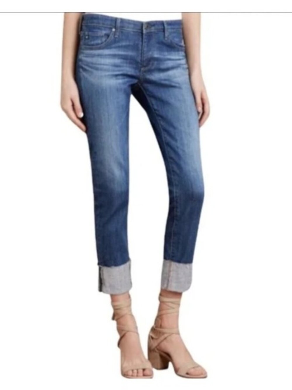 AG Adriano Goldschmied Stevie Cuff Jeans Women's 26 Slim Straight Cropped Denim